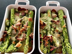 Überbackener Grünspargel