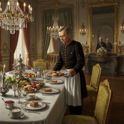 Ein Diener serviert den geladenen Gästen einen Tafelspitz in der Wiener Hofburg