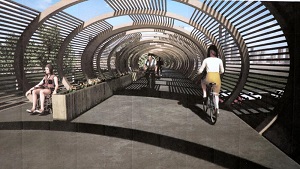 BauIng-Studierende der Hochschule für Wirtschaft und Recht Berlin entwerfen Brücke über Bundesstraße Alt-Friedrichsfelde. Konstruktionen im neuen mobilen Zeitgeist, zu sehen am Campus Lichtenberg.  Sylke Schumann  Sylke Schumann / HWR Berlin