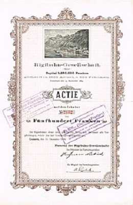 Aktie über 500 Franken der Rigibahn Gesellschaft vom 31. Dezember 1889