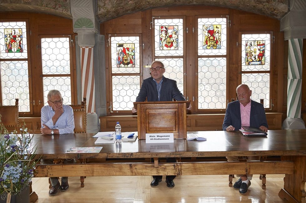 3 der Mitinitianten begrüssen die Gäste, v.l.n.r Otto Steinger, Alois Wagemann und Theo Kurmann