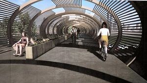 BauIng-Studierende der Hochschule für Wirtschaft und Recht Berlin entwerfen Brücke über Bundesstraße Alt-Friedrichsfelde. Konstruktionen im neuen mobilen Zeitgeist, zu sehen am Campus Lichtenberg.  Sylke Schumann  Sylke Schumann / HWR Berlin