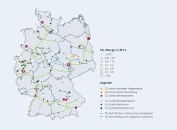 Beispielhaftes CO2-Netz für das Jahr 2045, modelliert mit der CINES-Methode.  Copyright: Fraunhofer CINES