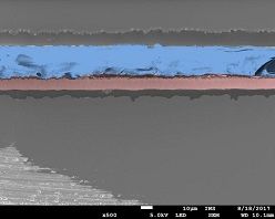 REM-Querschnittsaufnahme einer im IWS-Schmelzverfahren hergestellten Lithium-Anode.  © Fraunhofer IWS Dresden